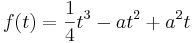 f(t) = \frac{1}{4} t^3 - a t^2 + a^2 t