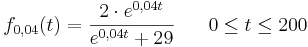 f_{0,04} (t) = \frac {2\cdot e^{0,04t}} {e^{0,04t} + 29}\;\;\;\;\;\;0\leq t\leq 200