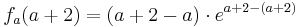 f_a (a+2) = ( a + 2 - a )\cdot e^{ a + 2 - (a+2) }