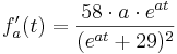 f'_{a} (t) = \frac{58\cdot a\cdot e^{at} }{(e^{at}+29) ^{2}} 