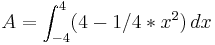 A=\int_{-4}^{4} (4-1/4*x^2)\,dx