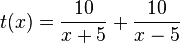 t(x) = \frac{10}{x+5}+\frac{10}{x-5}