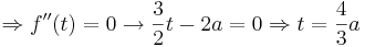 \Rightarrow f ''(t)= 0 \rightarrow \frac{3}{2} t - 2a = 0 \Rightarrow t = \frac{4}{3}a