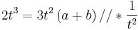 2 t^3 = 3 t^2 \left( a + b \right) //  * \frac{1}{t^2}