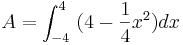 A=\int_{-4}^{4} \ (4-\frac{1}{4} x^2) dx