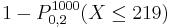  1- P^{1000}_{0,2}(X\le 219)