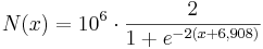  N(x)=10^{6} \cdot \frac{2}{1+e^{-2(x+6,908)}}