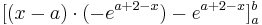 [( x - a )\cdot (-e^{a + 2 - x}) - e^{a + 2 - x}]^{b}_{a}