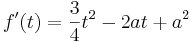 f'(t) = \frac{3}{4} t^2 - 2 a t + a^2