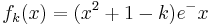 f_k(x)=(x^2 + 1 - k)e^-x