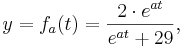 y = f_{a}(t) = \frac{2\cdot e^{at}}{e^{at}+29},\;\;\;\;\;