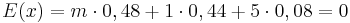 E(x)= m \cdot 0,48 + 1 \cdot 0,44 + 5 \cdot 0,08  = 0