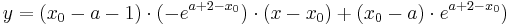  y = ( x_0 - a - 1 )\cdot ( -e^{a + 2 - x_0})\cdot ( x - x_0 ) + ( x_0 - a )\cdot e^{a + 2 - x_0})