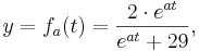 y = f_{a}(t) = \frac{2\cdot e^{at}}{e^{at}+29},