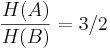 \frac{H(A)}{H(B)} = 3/2 